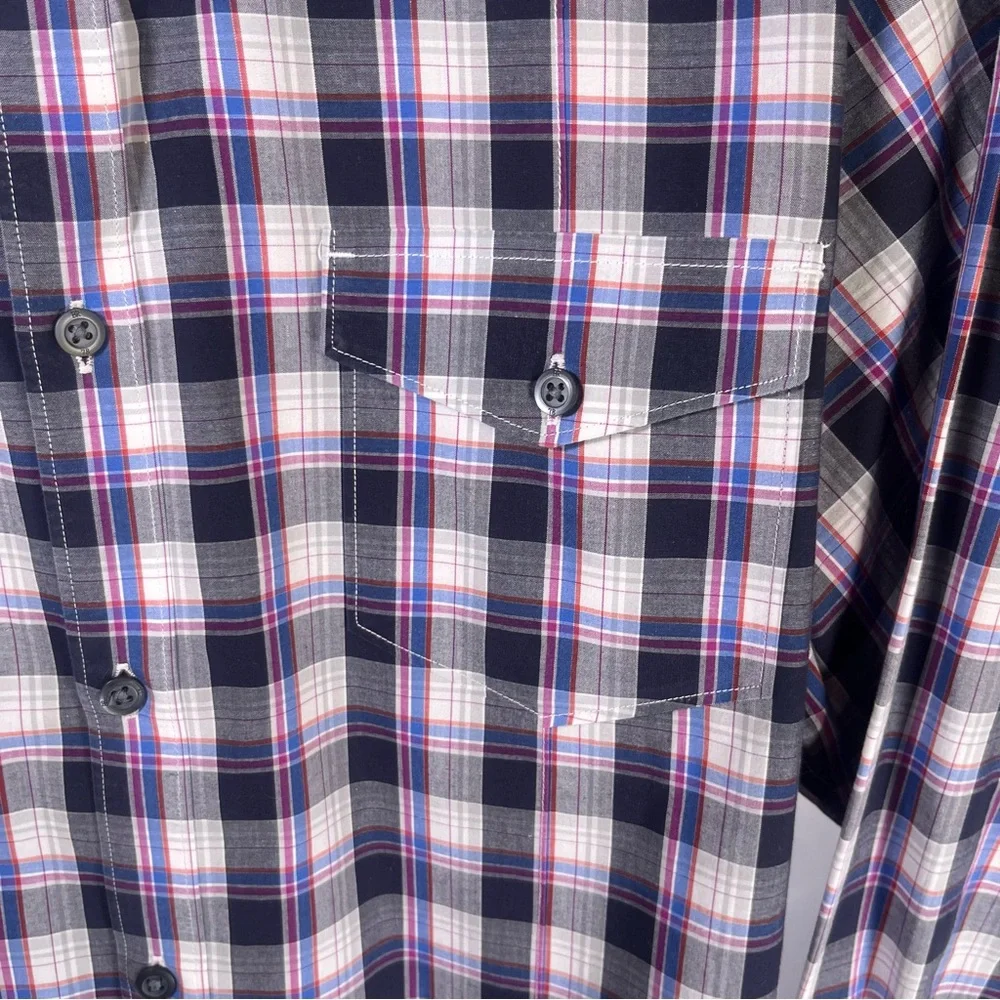 Banana Republic Men’s Plaid Long‎ Sleeve Slim Fit Button Down Navy & Red Large